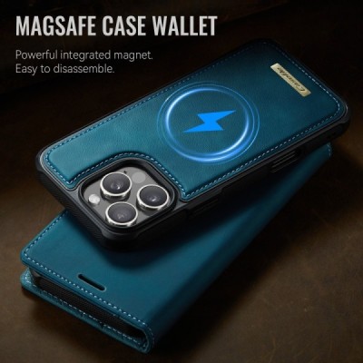 Apple iPhone 16 Pro „CaseMe“ MagSafe Leather 2-in-1 atlokāms maciņš - zaļš | Vacins.lv