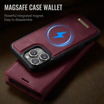 Apple iPhone 16 Pro „CaseMe“ MagSafe Leather 2-in-1 atlokāms maciņš - bordo | Vacins.lv