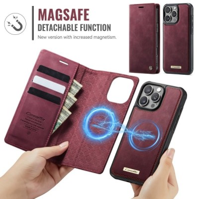 Apple iPhone 16 „CaseMe“ MagSafe Leather 2-in-1 atlokāms maciņš - bordo | Vacins.lv