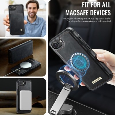 „CaseMe“ MagSafe Leather 2-in-1 Flip Case - Black (iPhone 17e / 16e)