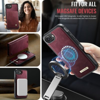 „CaseMe“ MagSafe Leather 2-in-1 Flip Case - burgundy (iPhone 17e / 16e)