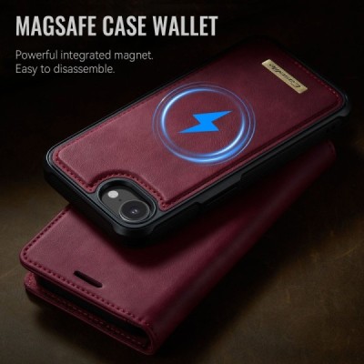 „CaseMe“ MagSafe Leather 2-in-1 atlokāms maciņš - bordo (iPhone 17e / 16e)