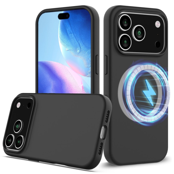 "Shell" MagSafe cieta silikona (TPU) apvalks - melns (iPhone 17 Pro)