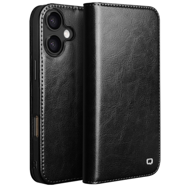 "QIALINO" atvēramais ādas maciņš - melns (iPhone 17)
