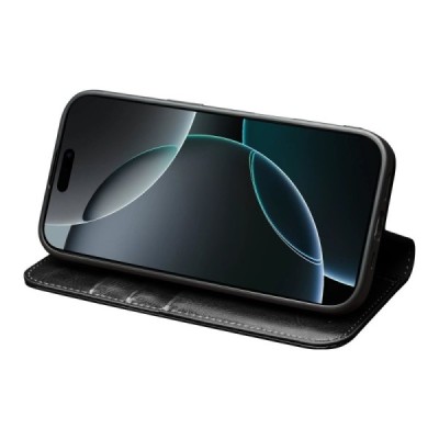 Apple iPhone 17 "QIALINO" atvēramais ādas melns maciņš - maks | Vacins.lv