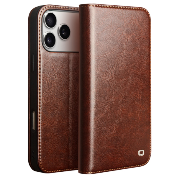 "QIALINO" atvēramais ādas maciņš - brūns (iPhone 17 Pro Max)