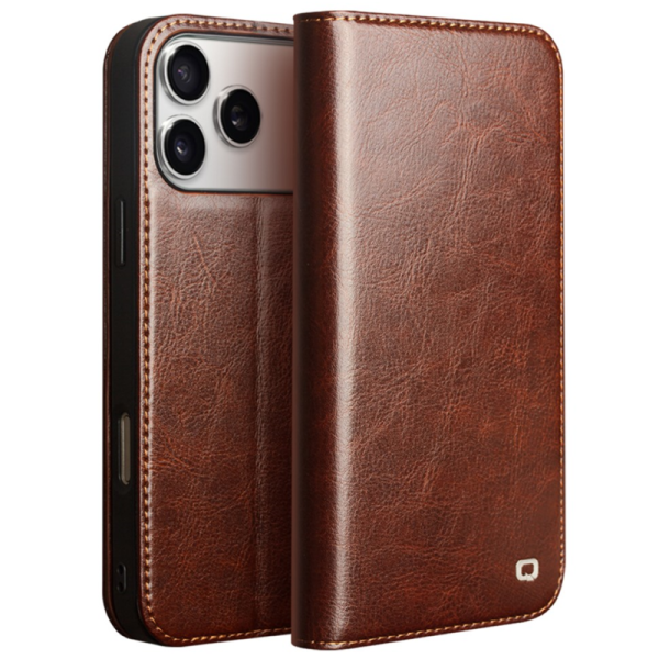 "QIALINO" atvēramais ādas maciņš - brūns (iPhone 17 Pro)