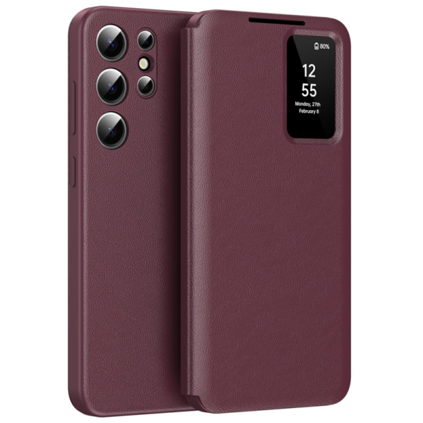 "Qing" Smart View solīds atvēramais maciņš - bordo (Galaxy S25 Ultra)