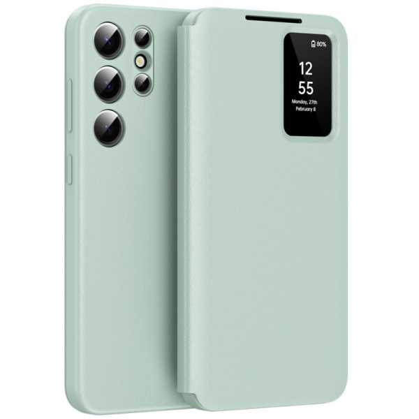 "Qing" Smart View solīds atvēramais maciņš - zaļš (Galaxy S25 Ultra)