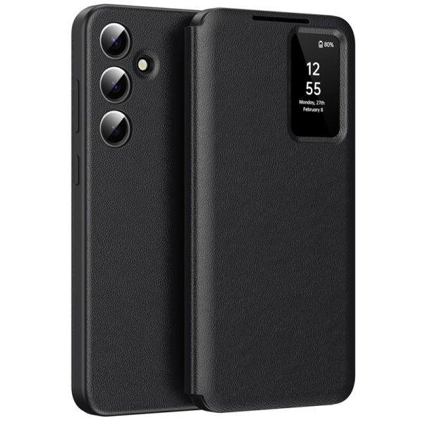 "Qing" Smart View solīds atvēramais maciņš - melns (Galaxy A55)