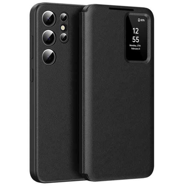 "Qing" Smart View solīds atvēramais maciņš - melns (Galaxy S24 Ultra)