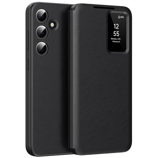 „Qing“ Smart View solidus atverčiamas dėklas - juodas (Galaxy S24 FE)