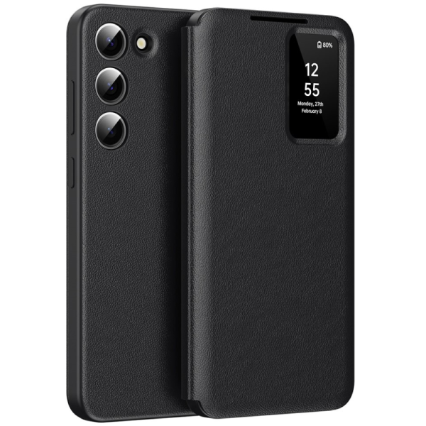 "Qing" Smart View solīds atvēramais maciņš - melns (Galaxy S23)