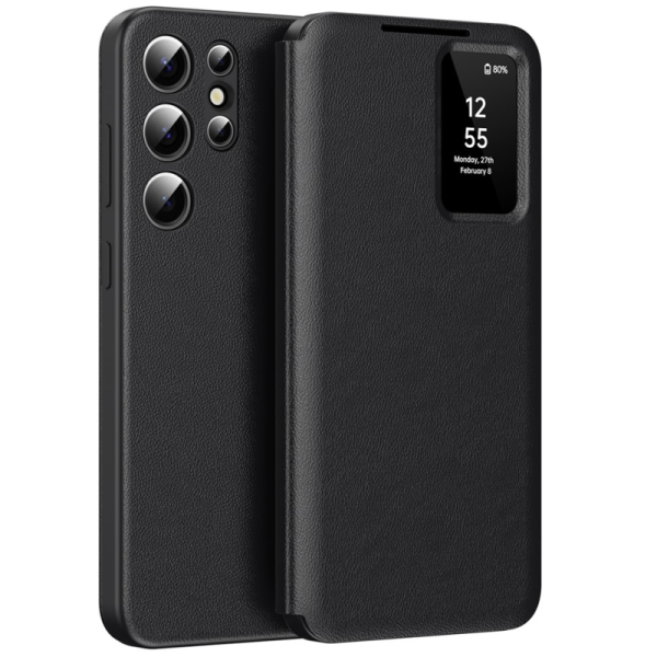 "Qing" Smart View solīds atvēramais maciņš - melns (Galaxy S23 Ultra)