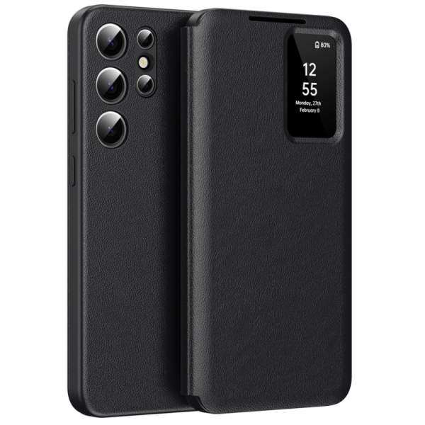 "Qing" Smart View solīds atvēramais maciņš - melns (Galaxy S22 Ultra)