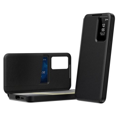 Samsung Galaxy S22 5G "Qing" Smart View solīds atvēramais maciņš - melns | Vacins.lv