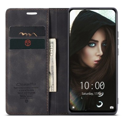 Xiaomi Redmi Note 10 Pro CaseMe Retro solīds atvēramais ādas melns maciņš - maks | Vacins.lv