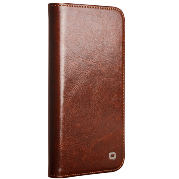 "QIALINO" atvēramais ādas maciņš - brūns (iPhone 17e / 16e)