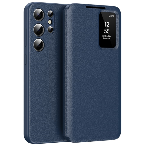 "Qing" Smart View solīds atvēramais maciņš - tumši zils (Galaxy S22 Ultra)
