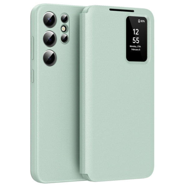 "Qing" Smart View solīds atvēramais maciņš - zaļš (Galaxy S22 Ultra)