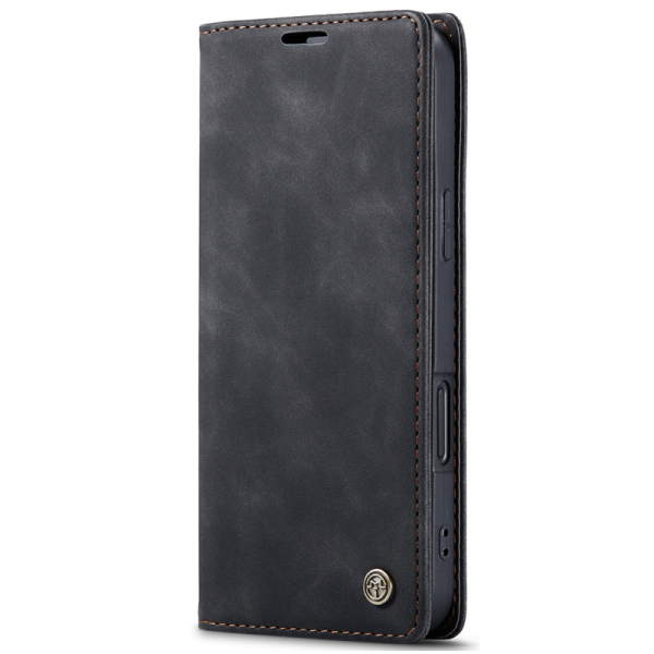 "CaseMe" Retro solīds atvēramais ādas maciņš - melns (iPhone 17 Pro Max)