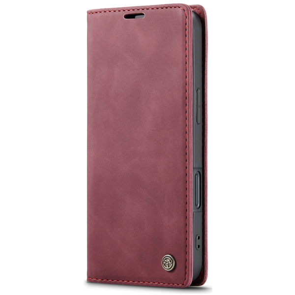 "CaseMe" Retro solīds atvēramais ādas maciņš - bordo (iPhone 17)