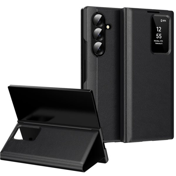 "Qing" Smart View solīds atvēramais maciņš - melns (Galaxy Fold7)