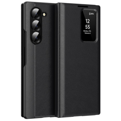 Samsung Galaxy Fold6 "Qing" Smart View solīds atvēramais maciņš - melns | Vacins.lv