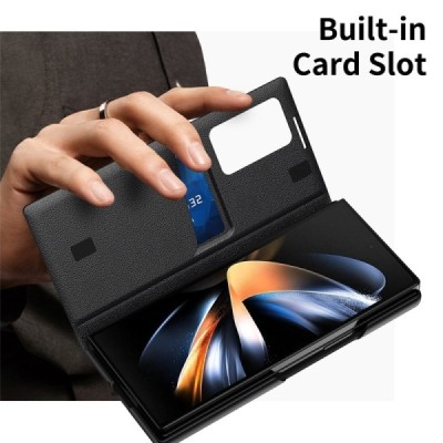 Samsung Galaxy Fold4 "Qing" Smart View solīds atvēramais maciņš - melns | Vacins.lv