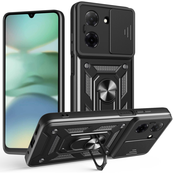 "AMORUS" Kickstand pastiprinātas aizsardzības apvalks - melns (Redmi A5)