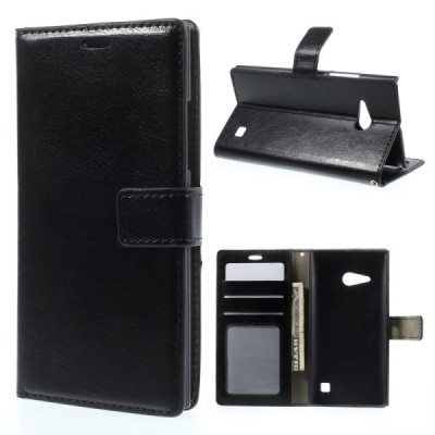 Nokia Lumia 730 (735) atvēramais melns ādas futrālis - maciņš / Vacins.lv
