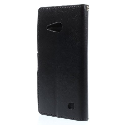 Nokia Lumia 730 (735) atvēramais melns ādas futrālis - maciņš / Vacins.lv