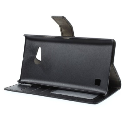 Nokia Lumia 730 (735) atvēramais melns ādas futrālis - maciņš / Vacins.lv