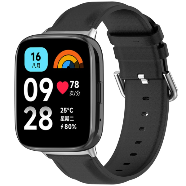 „Leather“ viedā pulksteņa ādas siksniņa - melns (Redmi Watch 3 Active / Redmi Watch 3 Lite)