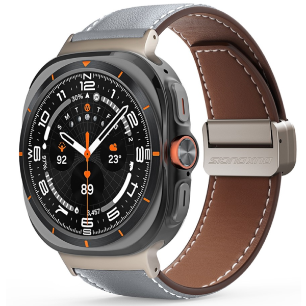 „DUX DUCIS“ išmaniojo laikrodžio odinė apyrankė - pilka (Galaxy Watch Ultra 47mm)