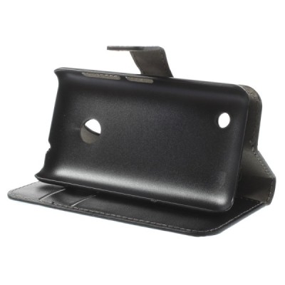 Nokia Lumia 530 atverčiamas juodas odinis dėklas - piniginė / Priedai.lt