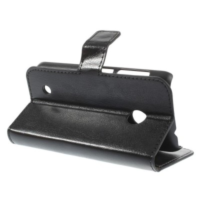 Nokia Lumia 530 atverčiamas juodas odinis dėklas - piniginė / Priedai.lt