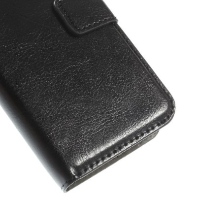 Nokia Lumia 530 atverčiamas juodas odinis dėklas - piniginė / Priedai.lt