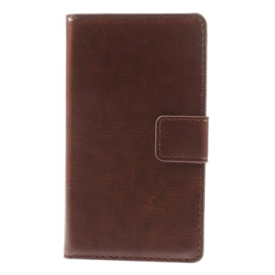 Nokia Lumia 530 atverčiamas rudas odinis dėklas - piniginė / Priedai.lt