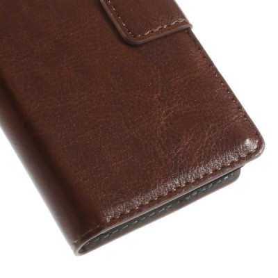 Nokia Lumia 530 atverčiamas rudas odinis dėklas - piniginė / Priedai.lt