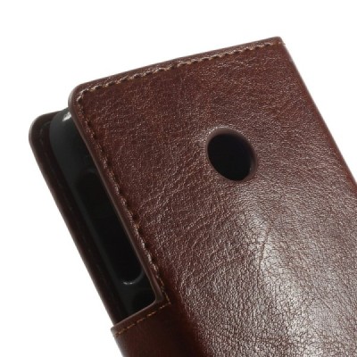 Nokia Lumia 530 atverčiamas rudas odinis dėklas - piniginė / Priedai.lt