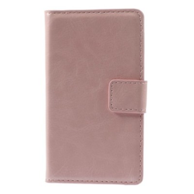 Nokia Lumia 530 atverčiamas rožinis odinis dėklas - piniginė / Priedai.lt