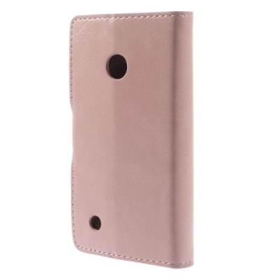 Nokia Lumia 530 atverčiamas rožinis odinis dėklas - piniginė / Priedai.lt