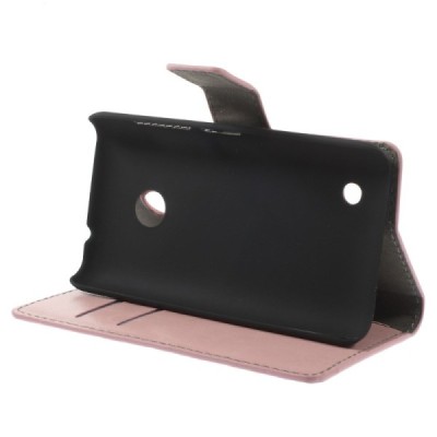 Nokia Lumia 530 atverčiamas rožinis odinis dėklas - piniginė / Priedai.lt