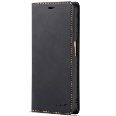 Samsung Galaxy A7 (2018) „ForwenW“ Silky solīds atvēramais ādas melns maciņš - maks | Vacins.lv