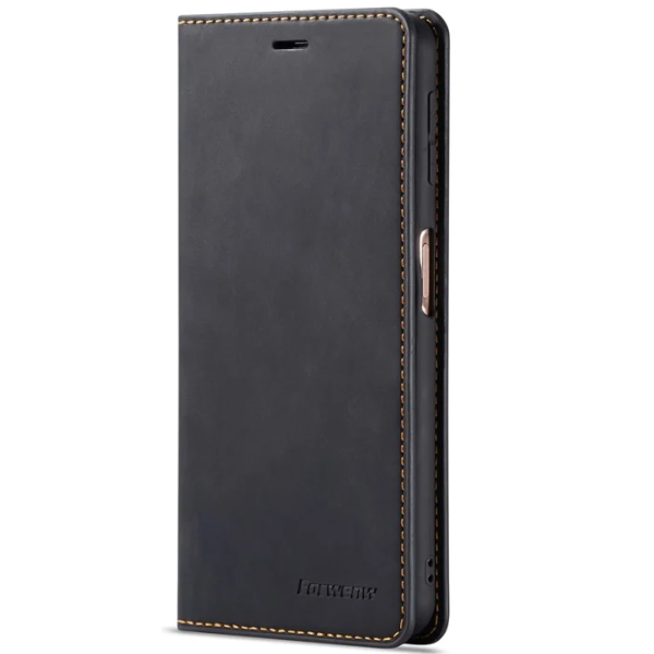 „ForwenW“ Silky solīds atvēramais ādas maciņš - melns (Galaxy A7 2018)