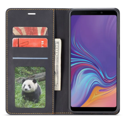 Samsung Galaxy A7 (2018) „ForwenW“ Silky solīds atvēramais ādas melns maciņš - maks | Vacins.lv