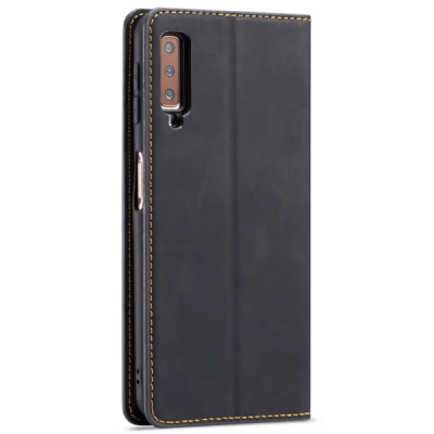 Samsung Galaxy A7 (2018) „ForwenW“ Silky solīds atvēramais ādas melns maciņš - maks | Vacins.lv