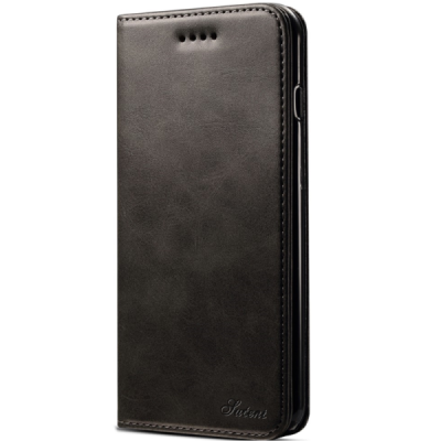 Apple iPhone 7 Plus / 8 Plus „Suteni“ juodas odinis atverčiamas dėklas - knygutė | Priedai.lt