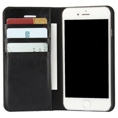 Apple iPhone 7 (iPhone 8, SE 2020) Solīds melns ādas atvērams maciņš | Vacins.lv